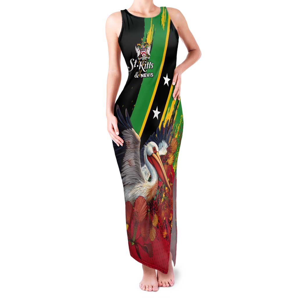 Personalized Saint Kitts and Nevis Pelican Tank Maxi Dress Royal Poinciana Flowers - Wonder Print Shop