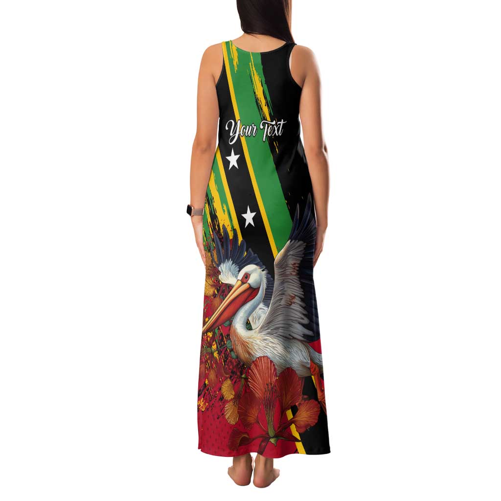 Personalized Saint Kitts and Nevis Pelican Tank Maxi Dress Royal Poinciana Flowers - Wonder Print Shop