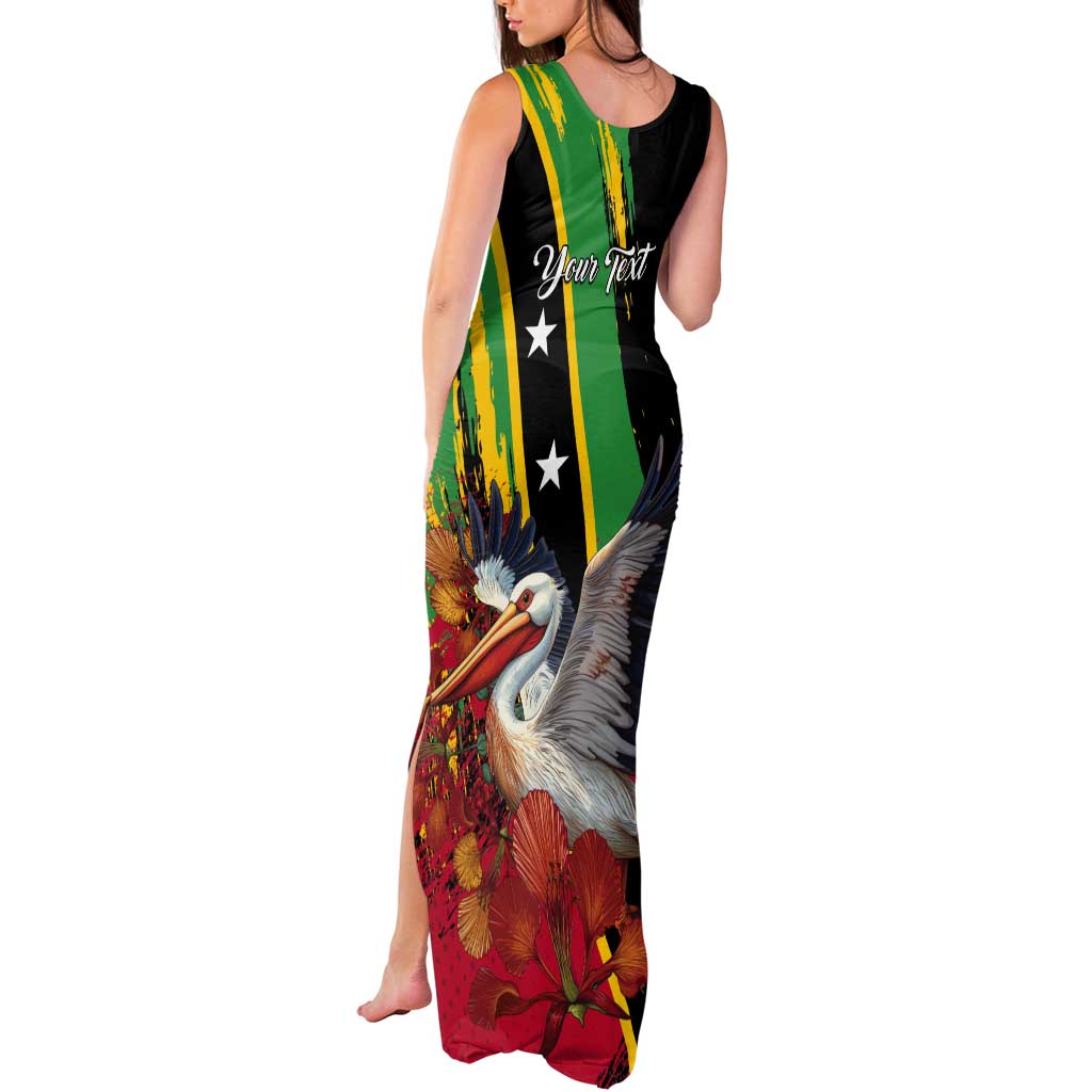Personalized Saint Kitts and Nevis Pelican Tank Maxi Dress Royal Poinciana Flowers - Wonder Print Shop