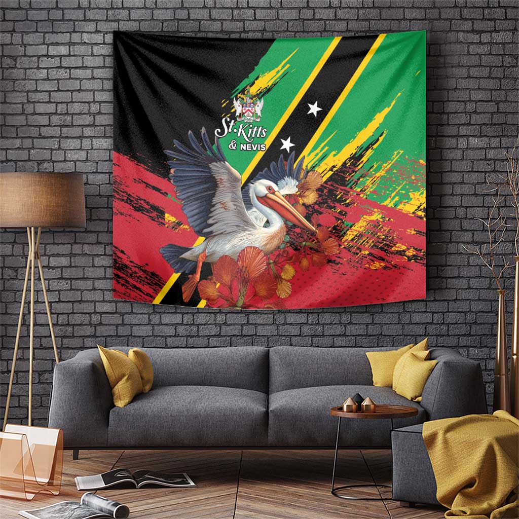 Saint Kitts and Nevis Pelican Tapestry Royal Poinciana Flowers - Wonder Print Shop