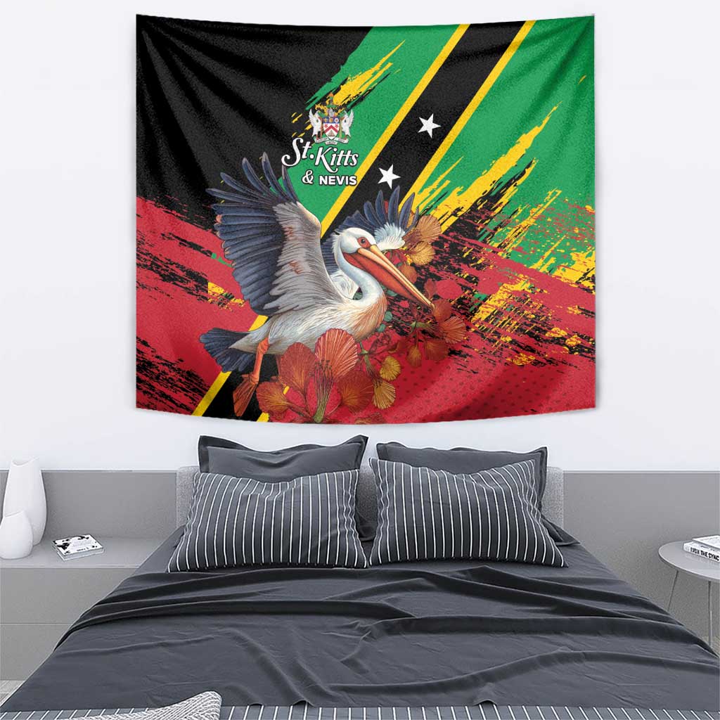 Saint Kitts and Nevis Pelican Tapestry Royal Poinciana Flowers - Wonder Print Shop
