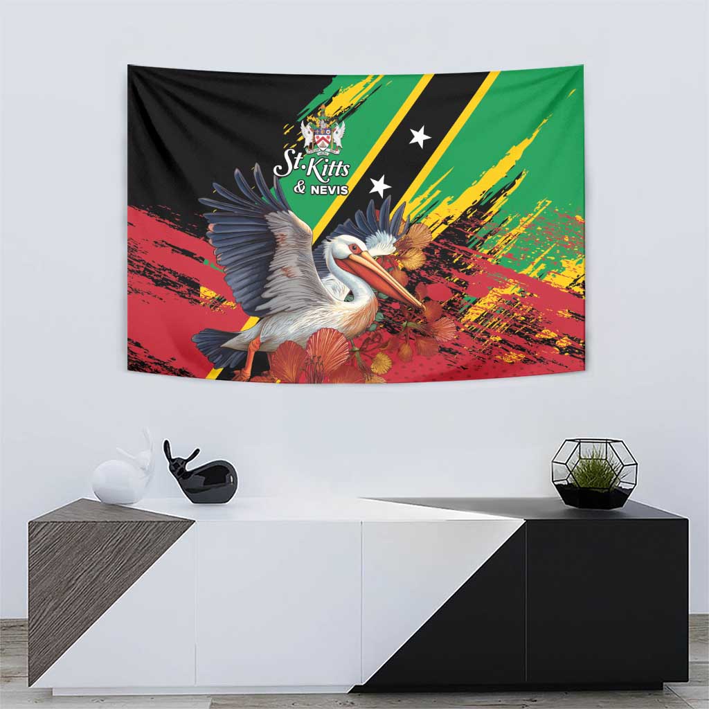 Saint Kitts and Nevis Pelican Tapestry Royal Poinciana Flowers - Wonder Print Shop