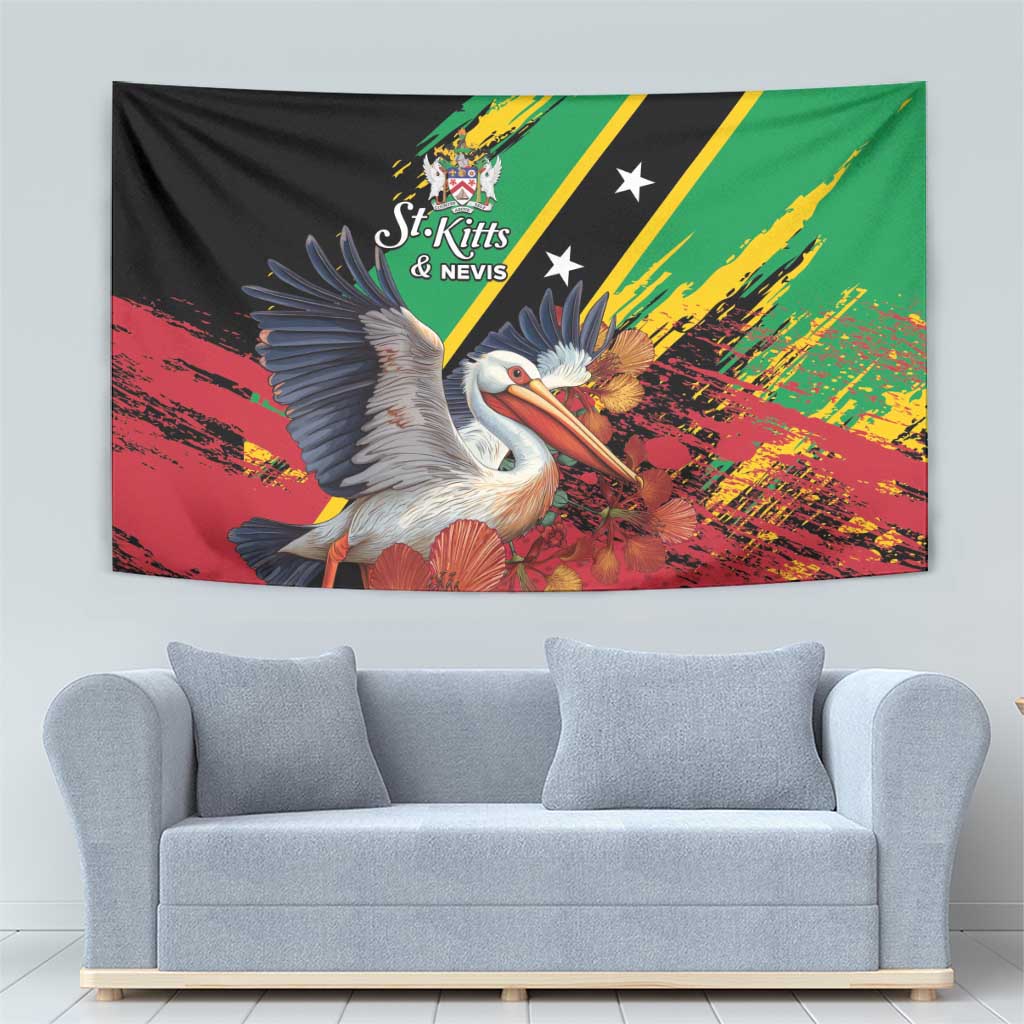 Saint Kitts and Nevis Pelican Tapestry Royal Poinciana Flowers - Wonder Print Shop