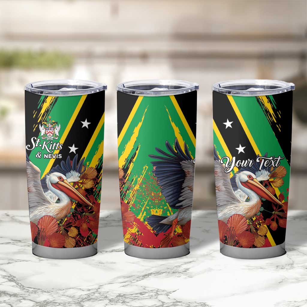 Personalized Saint Kitts and Nevis Pelican Tumbler Cup Royal Poinciana Flowers - Wonder Print Shop