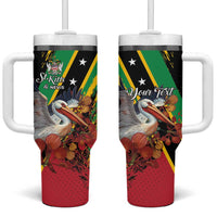 Personalized Saint Kitts and Nevis Pelican Tumbler With Handle Royal Poinciana Flowers - Wonder Print Shop