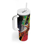 Personalized Saint Kitts and Nevis Pelican Tumbler With Handle Royal Poinciana Flowers - Wonder Print Shop