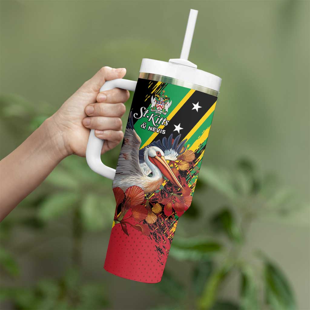 Personalized Saint Kitts and Nevis Pelican Tumbler With Handle Royal Poinciana Flowers - Wonder Print Shop