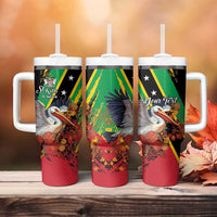Personalized Saint Kitts and Nevis Pelican Tumbler With Handle Royal Poinciana Flowers - Wonder Print Shop