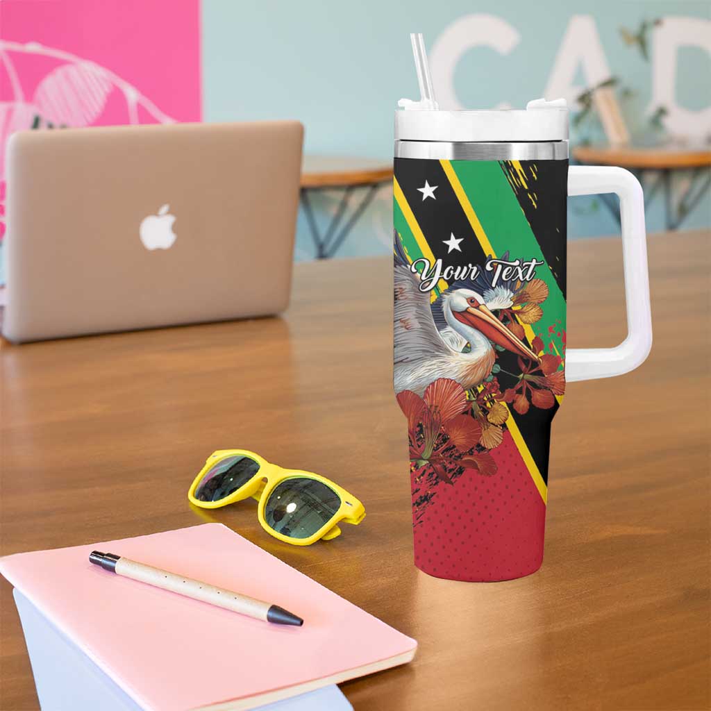 Personalized Saint Kitts and Nevis Pelican Tumbler With Handle Royal Poinciana Flowers - Wonder Print Shop