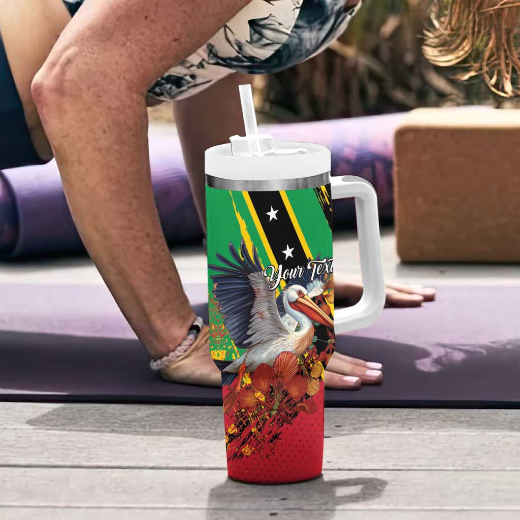 Personalized Saint Kitts and Nevis Pelican Tumbler With Handle Royal Poinciana Flowers - Wonder Print Shop