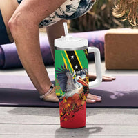 Personalized Saint Kitts and Nevis Pelican Tumbler With Handle Royal Poinciana Flowers - Wonder Print Shop