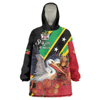 Personalized Saint Kitts and Nevis Pelican Wearable Blanket Hoodie Royal Poinciana Flowers - Wonder Print Shop