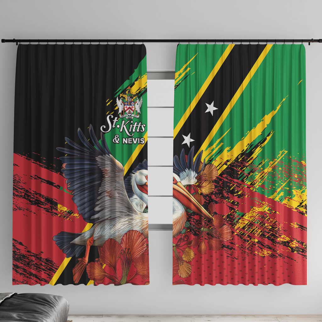 Saint Kitts and Nevis Pelican Window Curtain Royal Poinciana Flowers - Wonder Print Shop