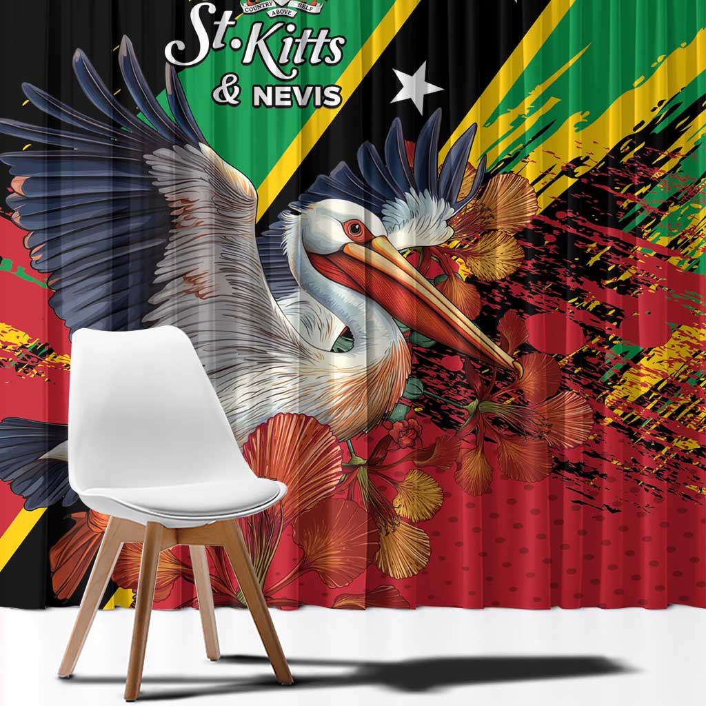 Saint Kitts and Nevis Pelican Window Curtain Royal Poinciana Flowers - Wonder Print Shop