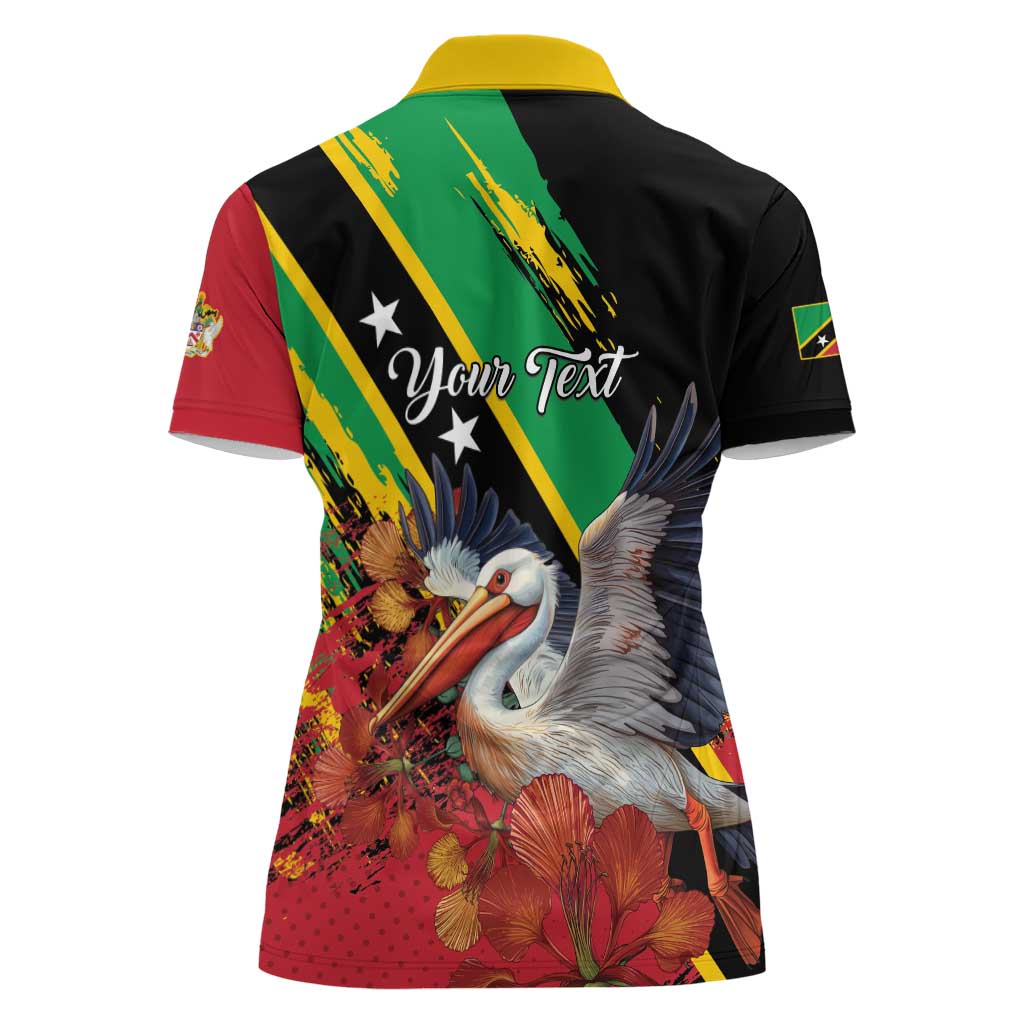 Personalized Saint Kitts and Nevis Pelican Women Polo Shirt Royal Poinciana Flowers - Wonder Print Shop