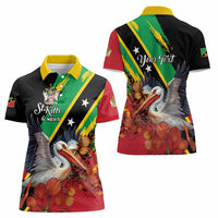 Personalized Saint Kitts and Nevis Pelican Women Polo Shirt Royal Poinciana Flowers - Wonder Print Shop