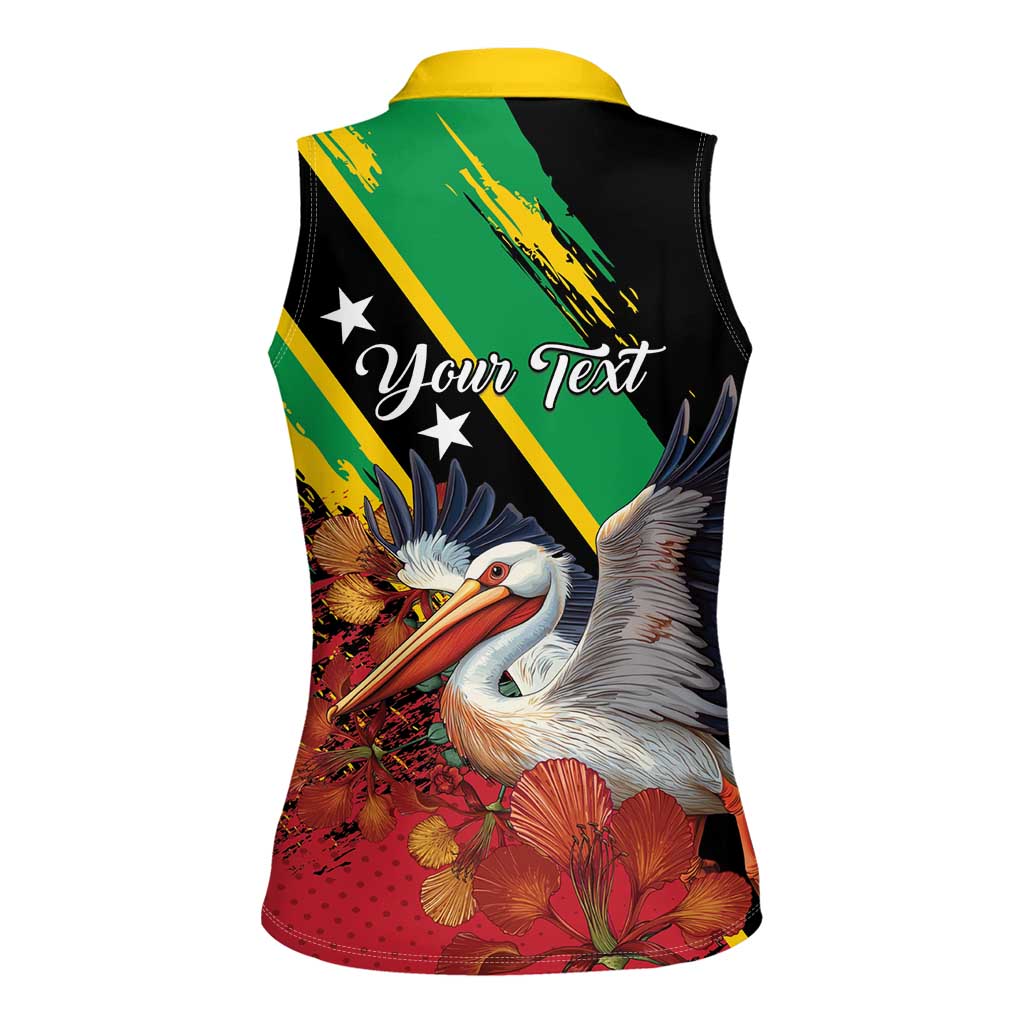 Personalized Saint Kitts and Nevis Pelican Women Sleeveless Polo Shirt Royal Poinciana Flowers - Wonder Print Shop