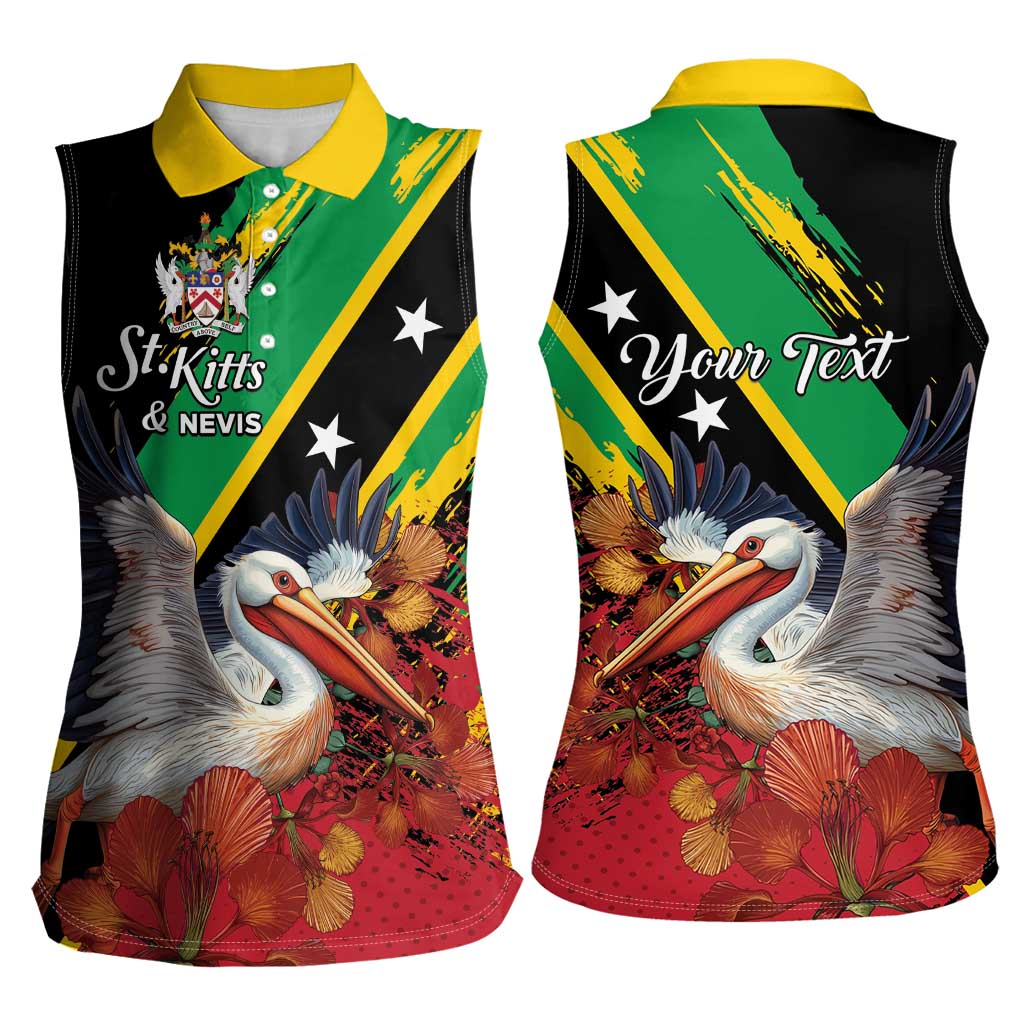 Personalized Saint Kitts and Nevis Pelican Women Sleeveless Polo Shirt Royal Poinciana Flowers - Wonder Print Shop
