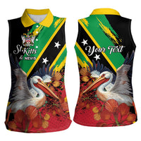 Personalized Saint Kitts and Nevis Pelican Women Sleeveless Polo Shirt Royal Poinciana Flowers - Wonder Print Shop