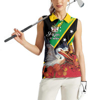 Personalized Saint Kitts and Nevis Pelican Women Sleeveless Polo Shirt Royal Poinciana Flowers - Wonder Print Shop