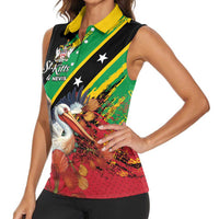 Personalized Saint Kitts and Nevis Pelican Women Sleeveless Polo Shirt Royal Poinciana Flowers - Wonder Print Shop