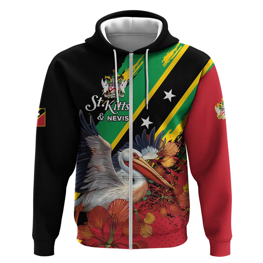 Personalized Saint Kitts and Nevis Pelican Zip Hoodie Royal Poinciana Flowers - Wonder Print Shop