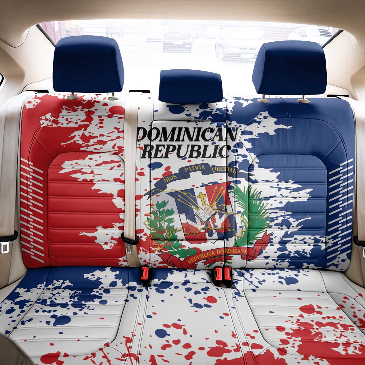 Dominican Republic Restoration Day Back Car Seat Cover Coat Of Arms Flag Colors - Wonder Print Shop