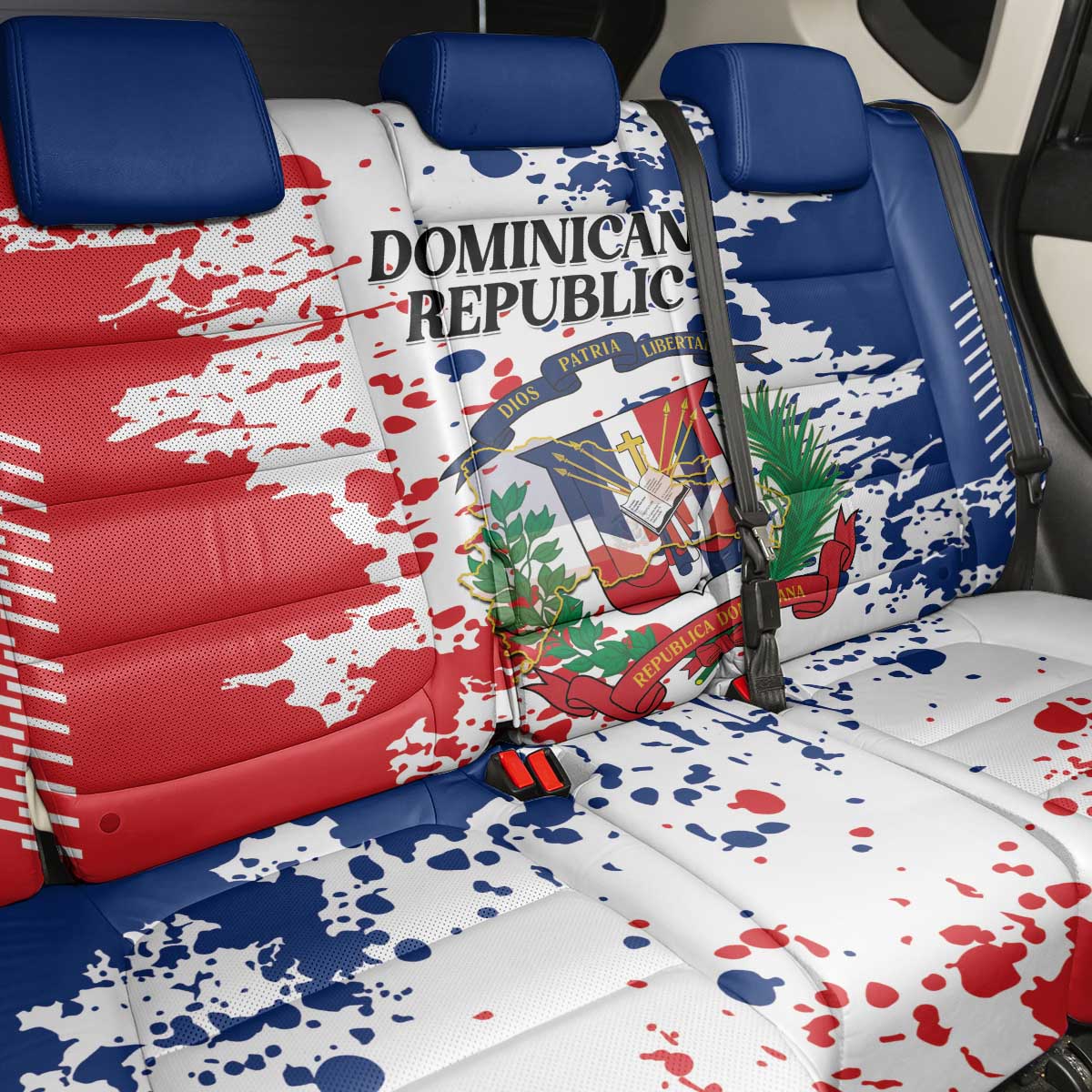 Dominican Republic Restoration Day Back Car Seat Cover Coat Of Arms Flag Colors - Wonder Print Shop
