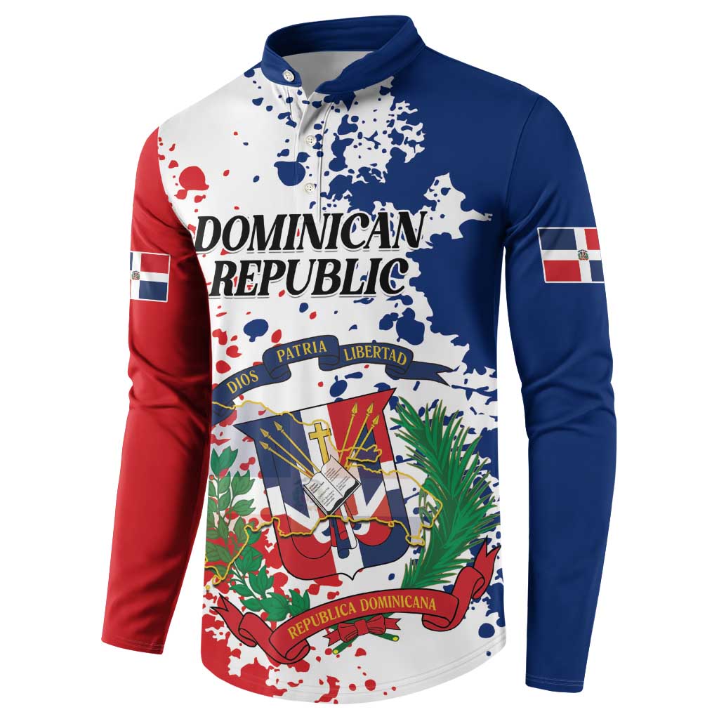 Personalized Dominican Republic Restoration Day Button Sweatshirt Coat Of Arms Flag Colors - Wonder Print Shop