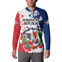 Personalized Dominican Republic Restoration Day Button Sweatshirt Coat Of Arms Flag Colors - Wonder Print Shop