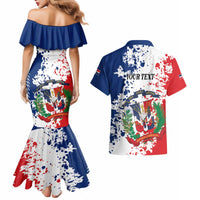 Personalized Dominican Republic Restoration Day Couples Matching Mermaid Dress and Hawaiian Shirt Coat Of Arms Flag Colors - Wonder Print Shop