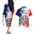 Personalized Dominican Republic Restoration Day Couples Matching Off The Shoulder Long Sleeve Dress and Hawaiian Shirt Coat Of Arms Flag Colors - Wonder Print Shop