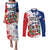 Personalized Dominican Republic Restoration Day Couples Matching Puletasi and Long Sleeve Button Shirt Coat Of Arms Flag Colors - Wonder Print Shop