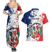 Personalized Dominican Republic Restoration Day Couples Matching Summer Maxi Dress and Hawaiian Shirt Coat Of Arms Flag Colors - Wonder Print Shop