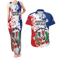 Personalized Dominican Republic Restoration Day Couples Matching Tank Maxi Dress and Hawaiian Shirt Coat Of Arms Flag Colors - Wonder Print Shop
