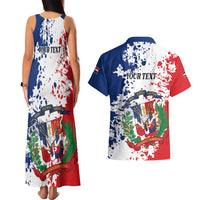 Personalized Dominican Republic Restoration Day Couples Matching Tank Maxi Dress and Hawaiian Shirt Coat Of Arms Flag Colors - Wonder Print Shop