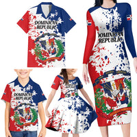 Personalized Dominican Republic Restoration Day Family Matching Long Sleeve Bodycon Dress and Hawaiian Shirt Coat Of Arms Flag Colors - Wonder Print Shop