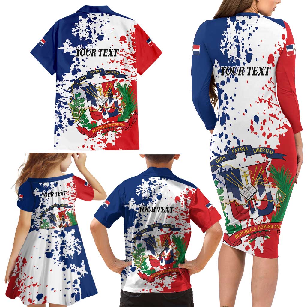 Personalized Dominican Republic Restoration Day Family Matching Long Sleeve Bodycon Dress and Hawaiian Shirt Coat Of Arms Flag Colors - Wonder Print Shop