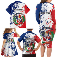 Personalized Dominican Republic Restoration Day Family Matching Long Sleeve Bodycon Dress and Hawaiian Shirt Coat Of Arms Flag Colors - Wonder Print Shop