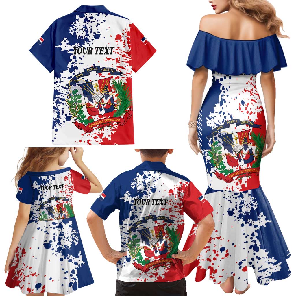 Personalized Dominican Republic Restoration Day Family Matching Mermaid Dress and Hawaiian Shirt Coat Of Arms Flag Colors - Wonder Print Shop