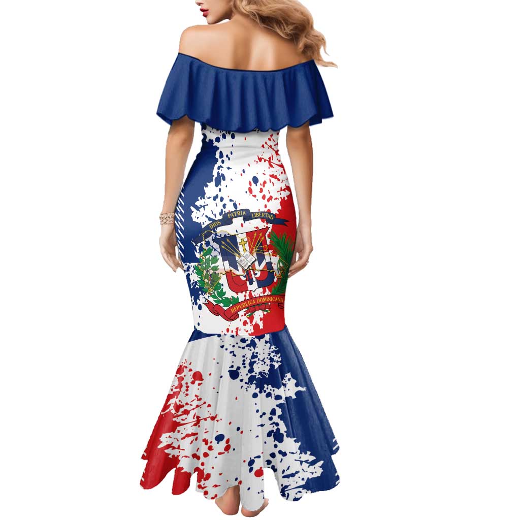 Personalized Dominican Republic Restoration Day Family Matching Mermaid Dress and Hawaiian Shirt Coat Of Arms Flag Colors - Wonder Print Shop