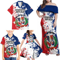 Personalized Dominican Republic Restoration Day Family Matching Off Shoulder Maxi Dress and Hawaiian Shirt Coat Of Arms Flag Colors - Wonder Print Shop