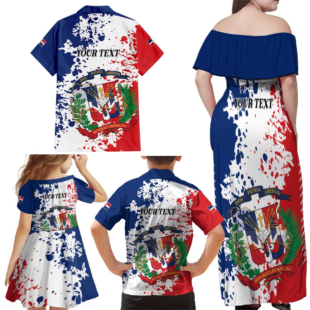 Personalized Dominican Republic Restoration Day Family Matching Off Shoulder Maxi Dress and Hawaiian Shirt Coat Of Arms Flag Colors - Wonder Print Shop