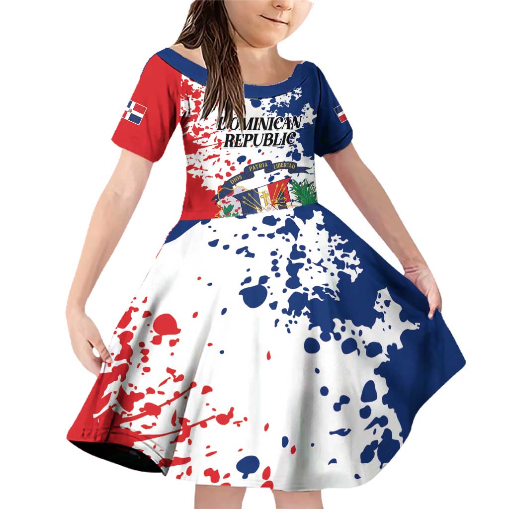 Personalized Dominican Republic Restoration Day Family Matching Off Shoulder Short Dress and Hawaiian Shirt Coat Of Arms Flag Colors - Wonder Print Shop