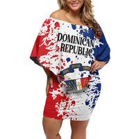 Personalized Dominican Republic Restoration Day Family Matching Off Shoulder Short Dress and Hawaiian Shirt Coat Of Arms Flag Colors - Wonder Print Shop