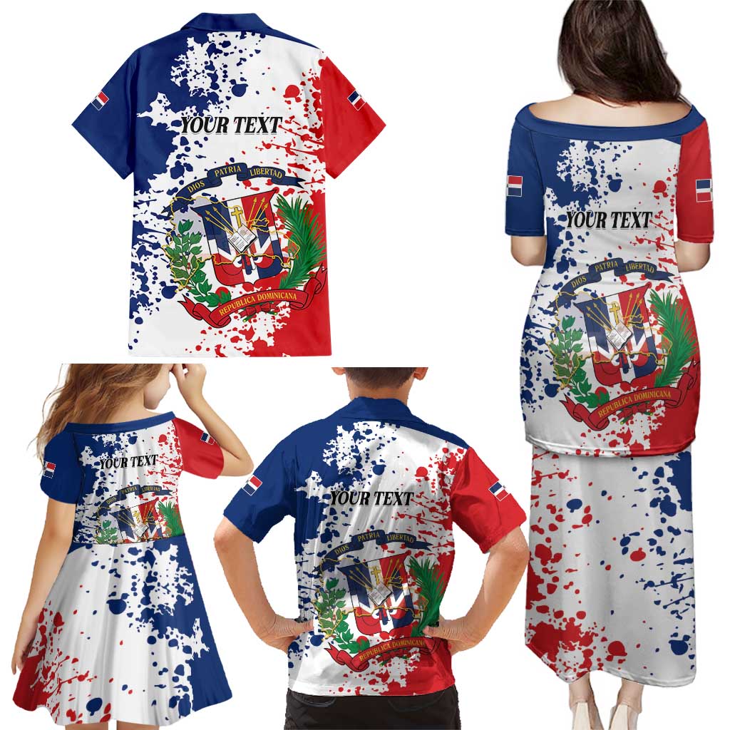 Personalized Dominican Republic Restoration Day Family Matching Puletasi and Hawaiian Shirt Coat Of Arms Flag Colors - Wonder Print Shop