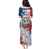 Personalized Dominican Republic Restoration Day Family Matching Puletasi and Hawaiian Shirt Coat Of Arms Flag Colors - Wonder Print Shop