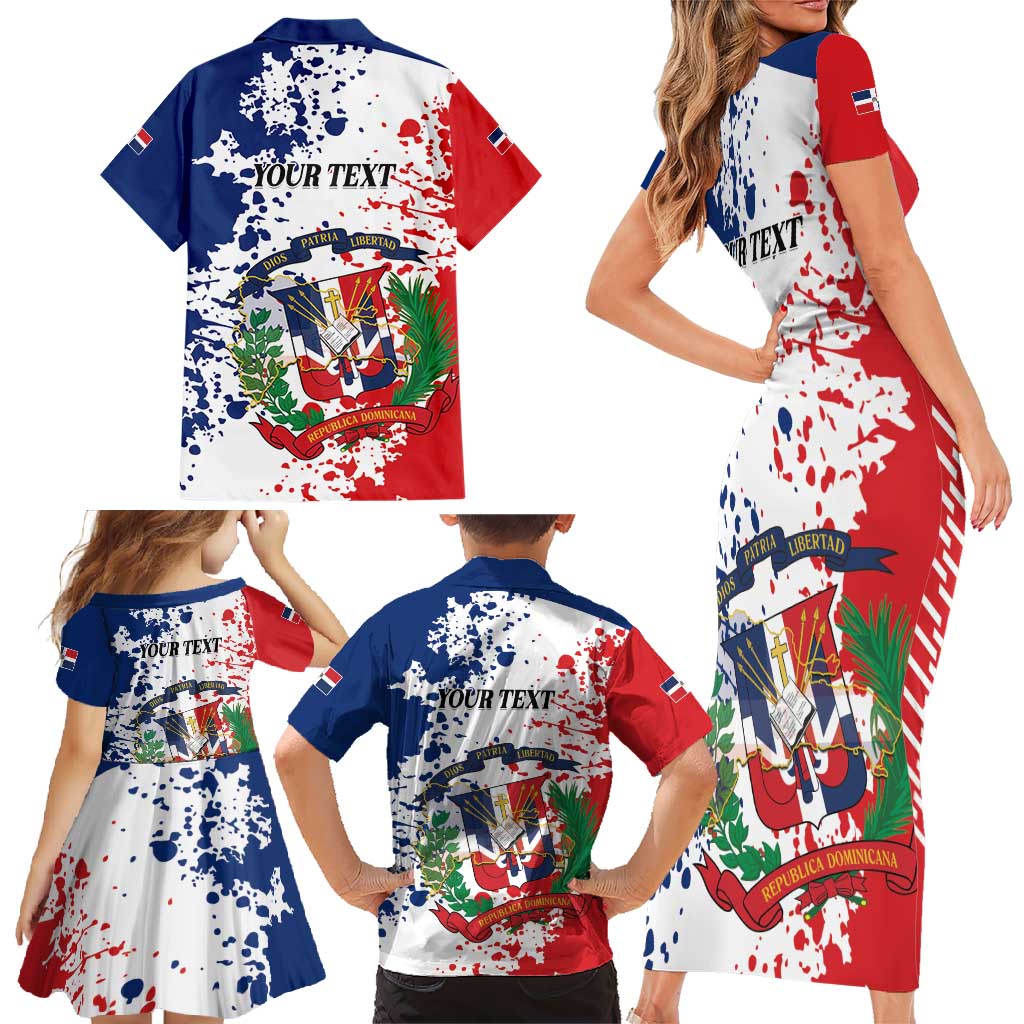 Personalized Dominican Republic Restoration Day Family Matching Short Sleeve Bodycon Dress and Hawaiian Shirt Coat Of Arms Flag Colors - Wonder Print Shop