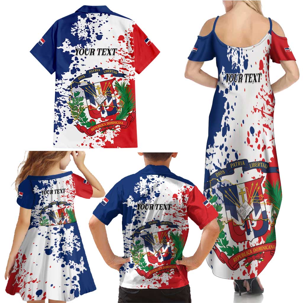 Personalized Dominican Republic Restoration Day Family Matching Summer Maxi Dress and Hawaiian Shirt Coat Of Arms Flag Colors - Wonder Print Shop