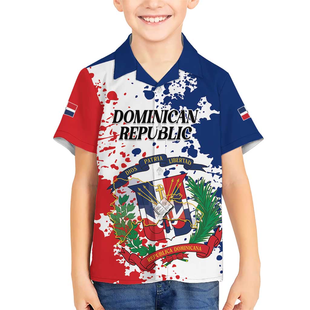 Personalized Dominican Republic Restoration Day Kid Hawaiian Shirt Coat Of Arms Flag Colors - Wonder Print Shop